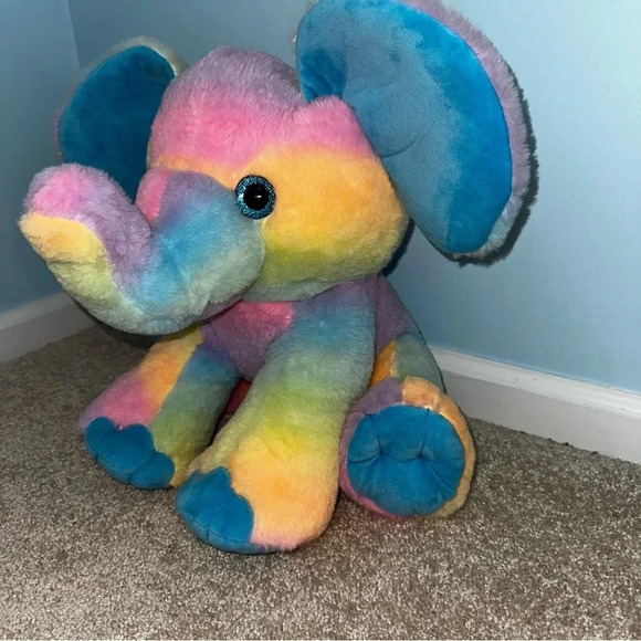 Peek-a-Boo Plush Tye Dye Rainbow Elephant Like New Condition 16.5 inches tall - Picture 2 of 13